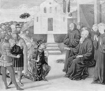 聖ベネディクトの前のトティラ。 作： Benozzo Gozzoli