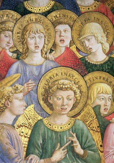 天使の聖歌隊、礼拝堂のマギサイクルの旅からの詳細、1610年頃のフレスコ画70610の詳細 作： Benozzo di Lese di Sandro Gozzoli