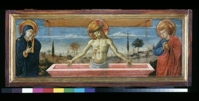 聖母マリアと聖ヨハネの間の敬虔なキリスト、1450年頃 作： Benozzo di Lese di Sandro Gozzoli