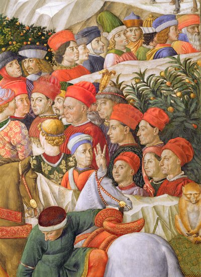行列の顔、礼拝堂のマギサイクルの旅の詳細、1460年頃のフレスコ画70601の詳細 作： Benozzo di Lese di Sandro Gozzoli
