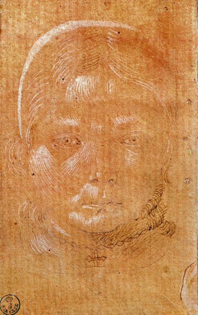 若い女の子の頭（紙にチョークとインク） 作： Benozzo di Lese di Sandro Gozzoli