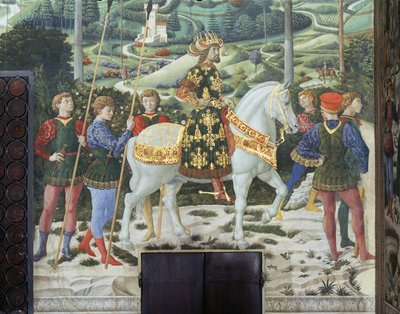 東ローマ皇帝ヨハネ7世パレオロゴス（1391-1448）、三王の一人バルタザール役、礼拝堂の「マギの旅」連作の細部、1460年頃（フレスコ画） 作： Benozzo di Lese di Sandro Gozzoli