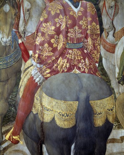 豪華な衣装を着た馬上の騎士、《マギの礼拝》の細部（フレスコ画 作： Benozzo di Lese di Sandro Gozzoli