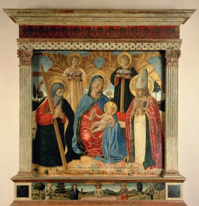 マドンナと子供とSS。アンドリューとプロスパー、1466（パネル上のテンペラと金箔） 作： Benozzo di Lese di Sandro Gozzoli