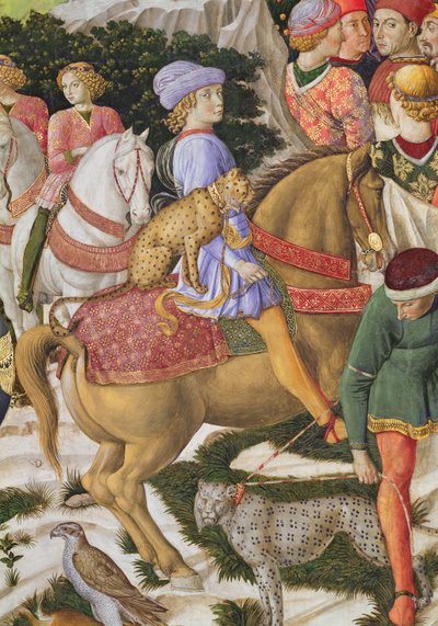 ジュリアーノデメディチ1453-78の肖像画、礼拝堂のマギサイクルの旅の詳細、1460年頃のフレスコ画70601の詳細 作： Benozzo di Lese di Sandro Gozzoli