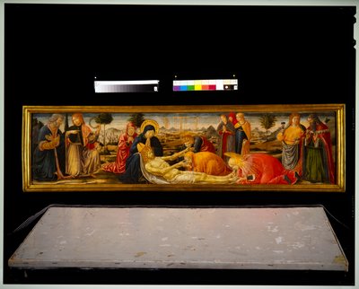 プレデラ・パネル - 2人の男性聖人が2人の男性悪魔を紹介する哀歌 作： Benozzo di Lese di Sandro Gozzoli