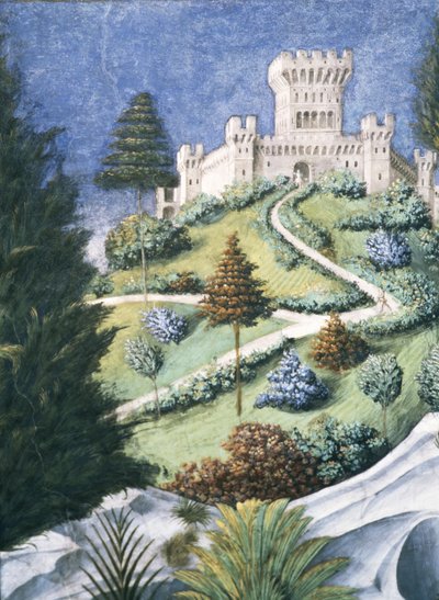賢者の旅から城へと続く道、1459年のフレスコ画の詳細636 作： Benozzo di Lese di Sandro Gozzoli