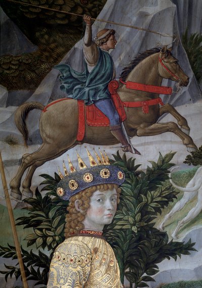 The Voyage of the Magi Cortege des rois mages de Jerusalem a Bethleem calls in Italian "Viaggio dei Magi" or "Cavalcata dei Magi" 壮大なローラン（Laurent de Medici）の顔にある若い魔術師のディテール（The procession of the Magi, detail of t 作： Benozzo di Lese di Sandro Gozzoli