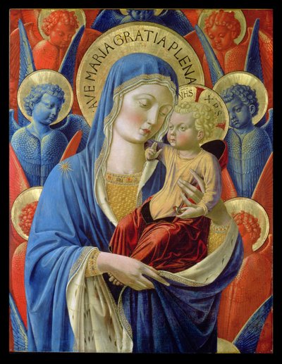 天使のいる聖母子1460年頃（木板に金箔とテンペラ） 作： Benozzo di Lese di Sandro Gozzoli