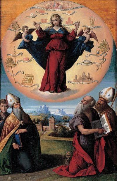 聖人たちとの無原罪懐胎、c。 1535-1550 作： Benvenuto Tisi da Garofalo
