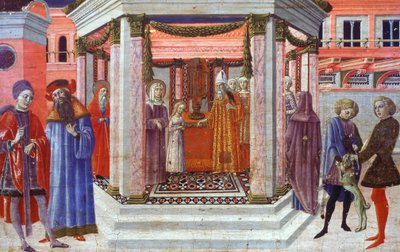 テンプルでのマリアのプレゼンテーション、ベンヴェヌート・ディ・ジョヴァンニ（1436-1518）によるプレデラの詳細 作： Benvenuto di Giovanni