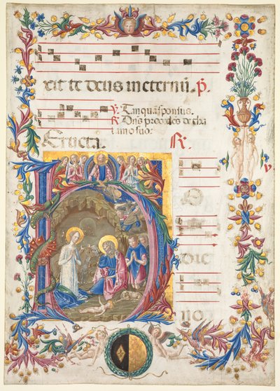 対訳からの単一の葉：初期のH [odie nobis]とキリスト降誕、1471年。 作： Benvenuto di Giovanni