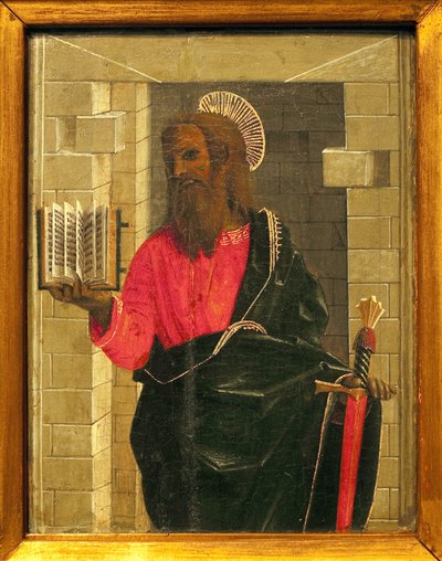 聖パウロベルナルディーノ・ブティノーネ（1450-1507）の絵画、木にテンペラ。イタリア美術、ルネッサンス。モントーバンのイングレス美術館。 作： Bernadino Jacobi Butinone