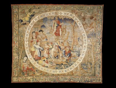 「メダリオン月間」から12月を描いたブリュッセルの寓話的なタペストリー、1525年頃 作： Bernaert van Orley