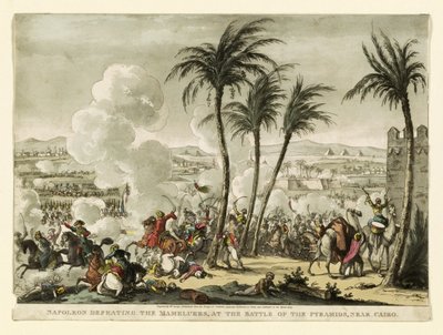 ジョージクルークシャンク（1769-1823）によって彫刻された、カイロ近くのピラミッドの戦いでマメルークを倒したナポレオン。 1823（手塗りの彫刻） 作： Bernard Edouard Swebach