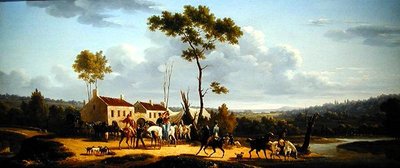 風景の中の馬に乗った旅人たち（油彩・キャンバス 作： Bernard Edouard Swebach