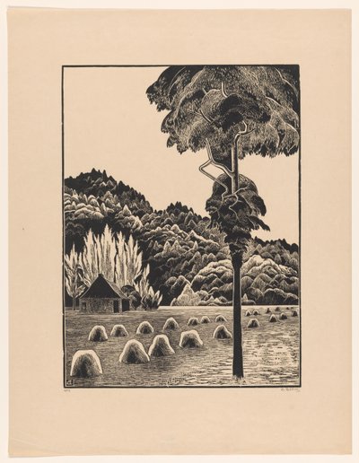 干し草の山と砂丘の風景 作： Bernard Essers (signed by artist)