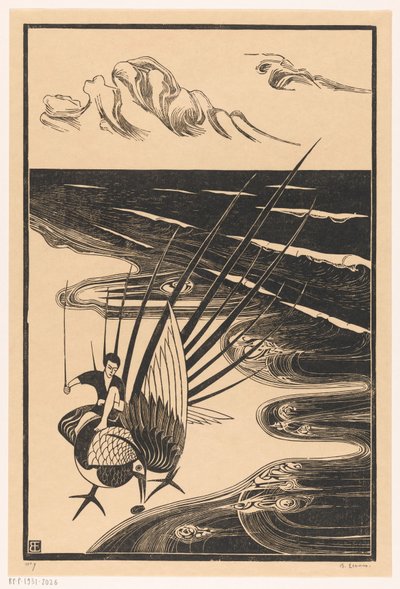 浜辺でキジに座る姿 作： Bernard Essers (signed by artist)