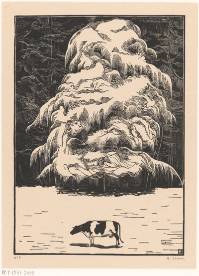 カラマツの近くの牛 作： Bernard Essers (signed by artist)