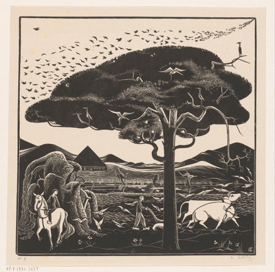 耕す牛 作： Bernard Essers (signed by artist)