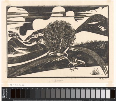 丘陵風景の中の 2 羽のキジ 作： Bernard Essers (signed by artist)