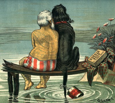 私とジャックがパックマガジン1884に掲載（カラークロモリソグラフ） 作： Bernard Gillam
