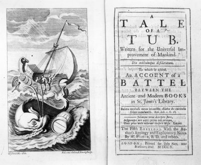 ジョンスタート、1704年に刻まれたジョナサンスイフトの浴槽物語の表紙とタイトルページ 作： Bernard II Lens