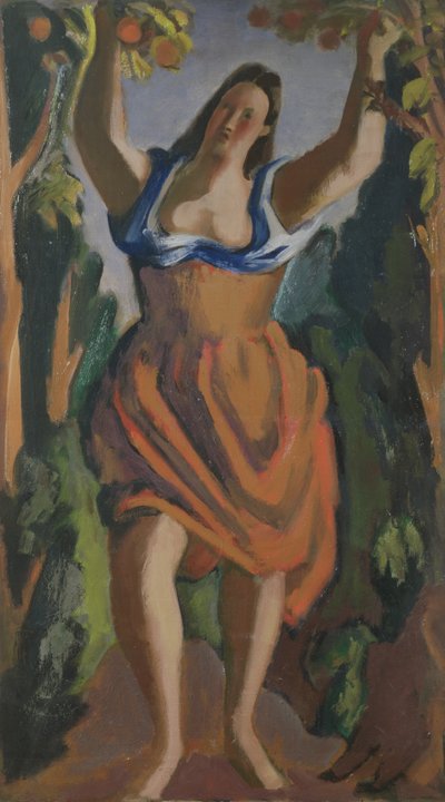 果物を摘む、1940年頃（キャンバスに油彩） 作： Bernard Meninsky