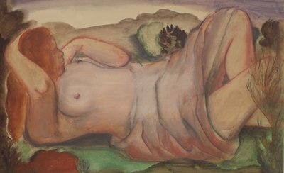 横たわるヌード、1940年頃（ガッシュ、水彩、鉛筆） 作： Bernard Meninsky