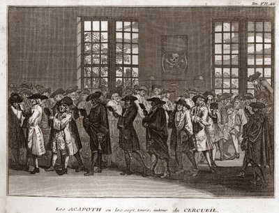 葬儀で「アカフォト」を行うユダヤ人弔問客の群れ ベルナール・ピカール（1723-1743）の「世界の諸民族の儀式と宗教的慣習の図解」からのエングレーヴィング 1819年 個人蔵 作： Bernard Picart