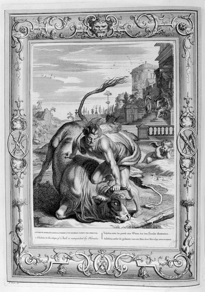 雄牛の形をした無人はヘラクレスによって1733年に打ち負かされた 作： Bernard Picart