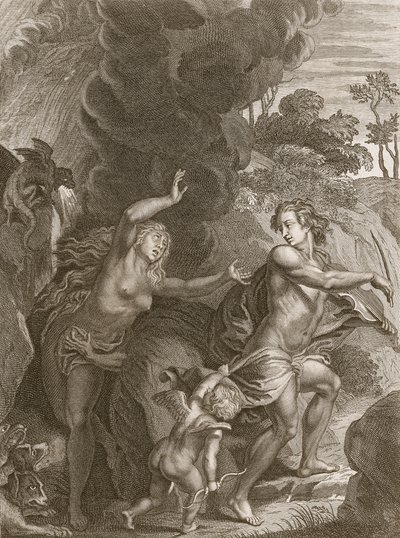 地獄からエウリュディケを導くオルフェウス、彼女を振り返り永遠に失う、1731 作： Bernard Picart