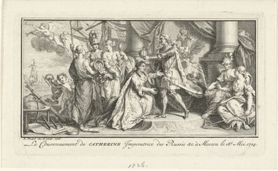 ピーター大王が妻のキャサリン1世を皇后として戴冠、1726年 作： Bernard Picart