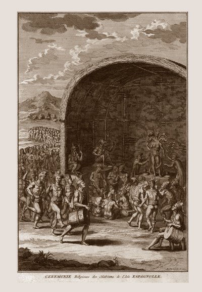 イスパニオラ島の住民の宗教儀式、c1721。 作： Bernard Picart