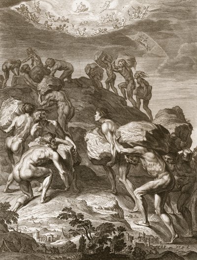 巨人が山を重ねて1731年に天国を拡大しようとする 作： Bernard Picart