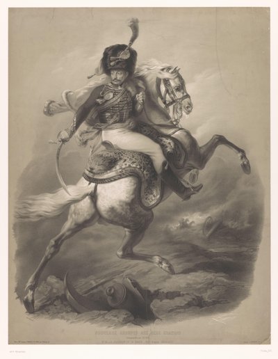 馬に乗った攻撃将校 Le chasseur de la garde (オブジェクトのタイトル) 2種類のチョークを使った新作リトグラフ（連載タイトル） Nouveau groupes aux deux クレヨン (オブジェクトのシリーズ タイトル) 作： Bernard Romain Julien