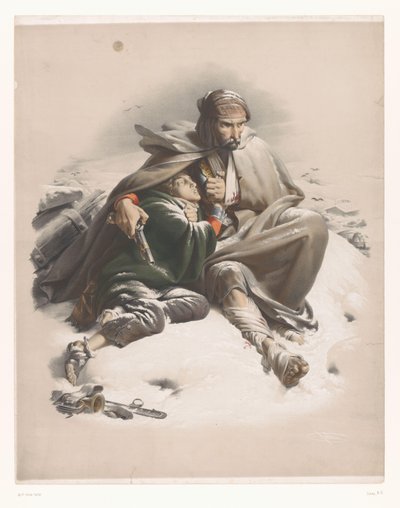冬の風景で負傷した兵士 作： Bernard Romain Julien