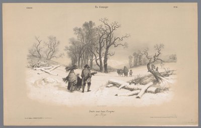 雪の中で木を集める家族 田舎暮らしの表象（連載タイトル） ラ・カンパーニュ。 Études variés aux deux Crayons (オブジェクトのシリーズ タイトル) 作： Bernard Romain Julien