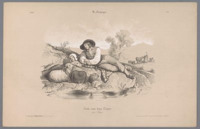 プールサイドで女の子と羊飼い 田舎暮らしの表象（連載タイトル） ラ・カンパーニュ。 Études variés aux deux Crayons (オブジェクトのシリーズ タイトル) 作： Bernard Romain Julien