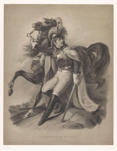 彼の馬の横にあるキュイラシエ Le cuirassier (オブジェクトのタイトル) 2種類のチョークを使った新作リトグラフ（連載タイトル） Nouveau groupes aux deux クレヨン (オブジェクトのシリーズ タイトル) 作： Bernard Romain Julien