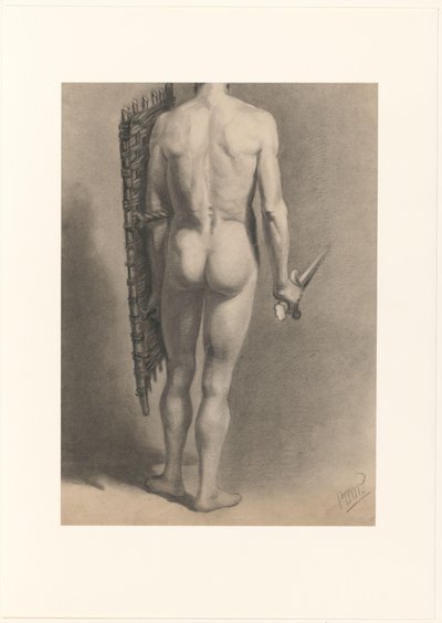 後ろから見た剣と盾を持った男性の裸体 作： Bernard Willem Wierink (signed by artist)