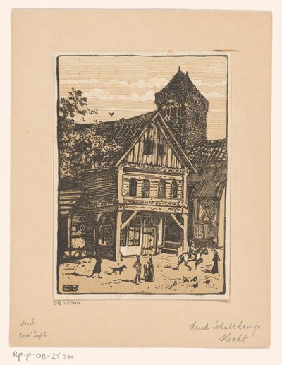木造住宅と石塔 作： Bernard Willem Wierink