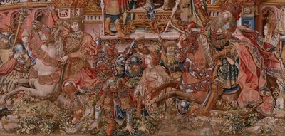 フランダースのタペストリー。 シリーズ ザ・オナーズ。 名声（ラ・ファーマ）。 シリーズ第3弾のタペストリー。 Bernard van Orley と Jan Gossaert (Mabuse) のサークルのモデル漫画家。 ブリュッセルのピーター・ファン・アールストのマニュファクチュール。 1550年頃。生地 ゴールド、シルバー、シルク、ウール。 作： Bernard van Orley