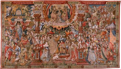 フランダースのタペストリー。 シリーズ The Honors; 貴族（ラ・ノブレザ）。 シリーズ4作目のタペストリー。 Bernard van Orley と Jan Gossaert (Mabuse) のサークルのモデル漫画家。 ブリュッセルのピーター・ファン・アールストのマニュファクチュール。 Ca 1550. ファブリック ゴールド、シルバー、シルク、ウー 作： Bernard van Orley