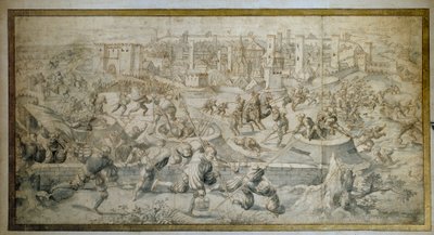第6次イタリア戦争（1521-1526年）。"The Battle of Pavia on 25 February 1525, exit from the Garrison of Pavia and from the Swiss" パヴィアの戦い（パヴィア）では、シャルル5世に対するフランソワ1世の敗北が見られました。 ベルナール・ヴァン・ホーリー（1488-1541）によるドローイング 1525年 パリ 作： Bernard van Orley