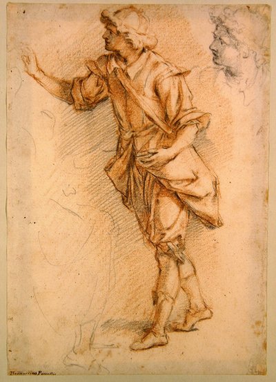 A Standing Figure（紙に黒と赤のチョーク） 作： Bernardino Barbatelli Poccetti