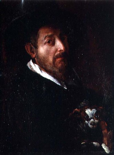 犬を連れた自画像」（油彩・キャンバス） 作： Bernardino Barbatelli Poccetti