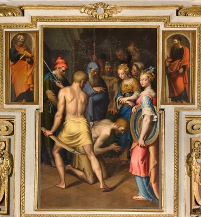 人々の聖母の礼拝堂、第2スパン北側、ベルナルディーノ・カンピ、洗礼者の退位1569年、聖ペテロと聖パウロの側面1520-30年 作： Bernardino Campi