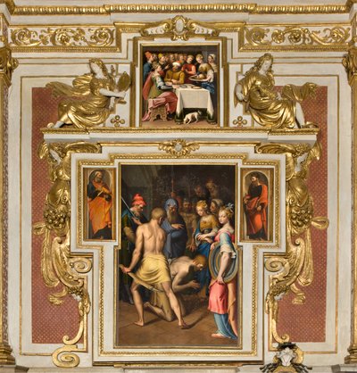 人々の聖母の礼拝堂、第2スパン北側、ベルナルディーノ・カンピ「洗礼者の断罪」1569年、側面の聖ペテロと聖パウロ1520-30年、ベルナルディーノ・カンピ「ヘロデの宴」1569年 作： Bernardino Campi