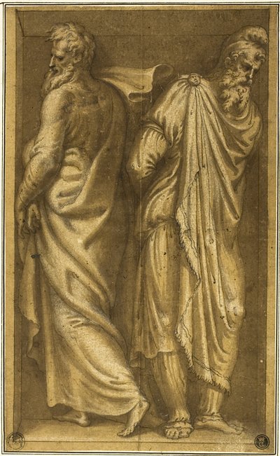 ニッチに立っている 2 人の囚人 作： Bernardino Campi